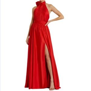 Mac Duggal Red Halter Maxi Gown with High Slit